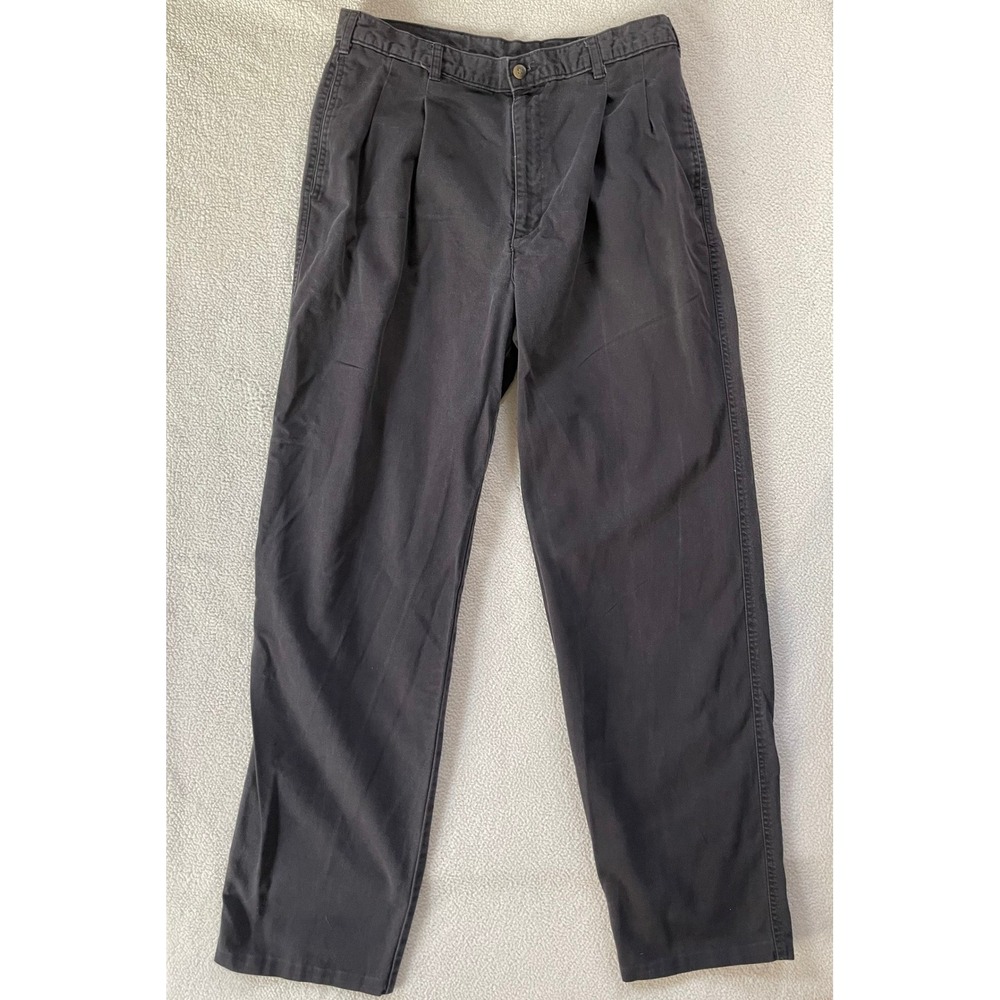 Dockers Mens 32x32 Pants Charcoal Black Pleated Classic Fit Cotton Chinos